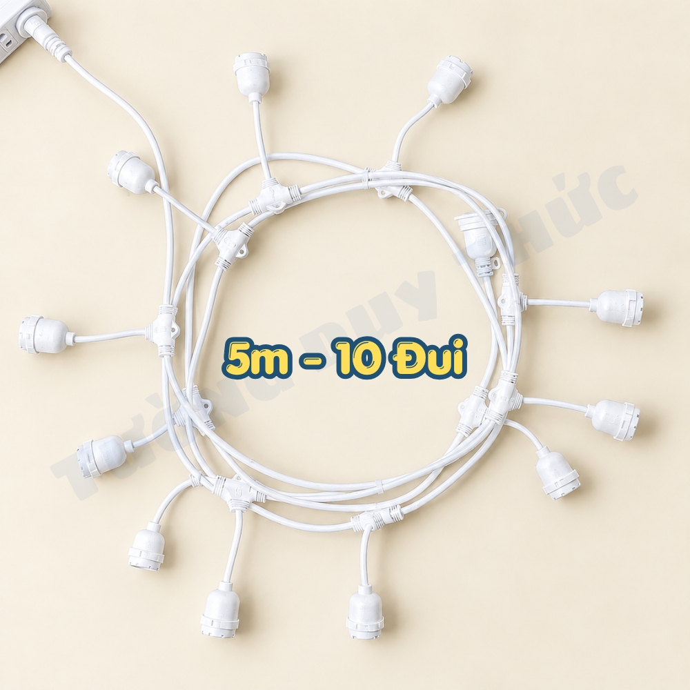 Dây 5 mét 10 đui không bóng màu trắng