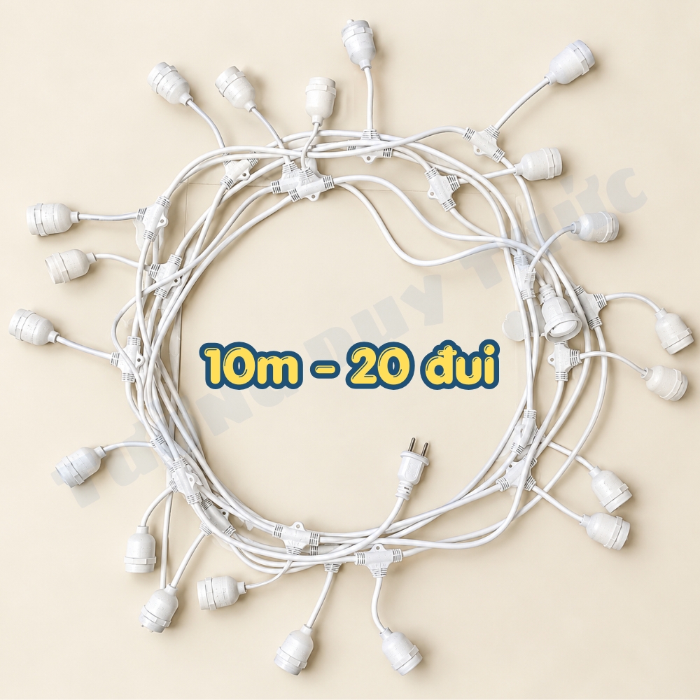 dây 10 mét 20 đui màu trắng